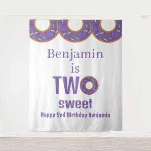 Zwei Sweet 2. Geburtstag Lila Donut Party Wandteppich