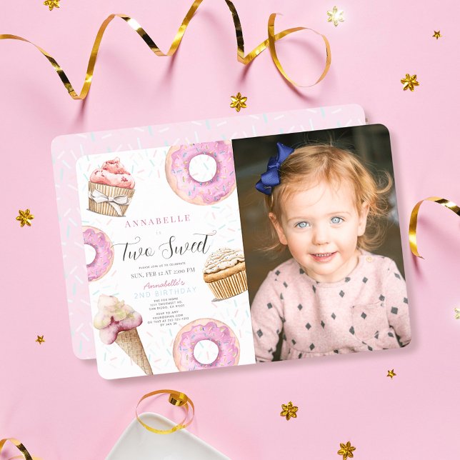 Zwei Sweet Cupcake & Donuts Girl Foto 2. Geburtsta Einladung (Von Creator hochgeladen)