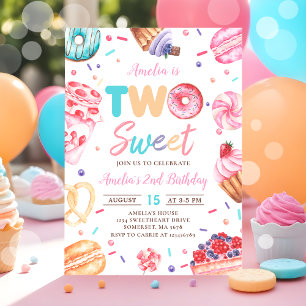 Zwei Sweet Donut Candy 2. Geburtstag Einladung