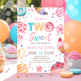 Zwei Sweet Donut Candy 2. Geburtstag Einladung