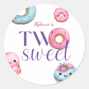 Zwei Sweet Donut Geburtstagsparty Runder Aufkleber