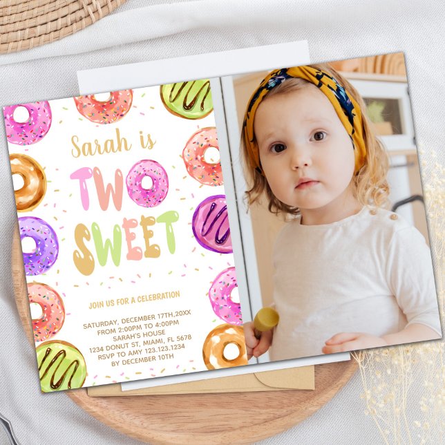 Zwei Sweet Donut zum Geburtstag Einladungen mit Fo (Two Sweet Donut Birthday Invitations w photo)