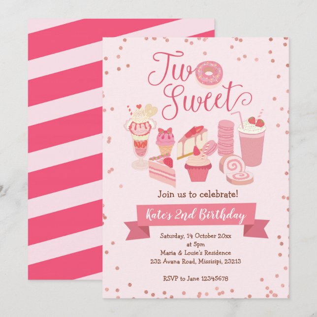 Zwei Sweet Girl Birthday Party Einladung (Vorne/Hinten)