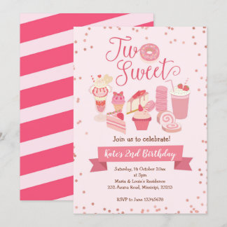 Zwei Sweet Girl Birthday Party Einladung