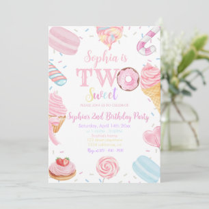 Zwei Sweet Girl Donut Pastel Pink 2. Geburtstag In Einladung