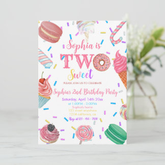 Zwei Sweet Girl Donut Pink Dessert 2. Geburtstag Einladung