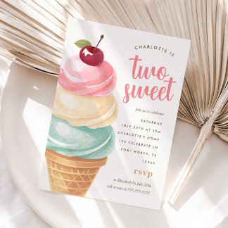 Zwei Sweet Girl Ice Cream 2. Geburtstag Einladung