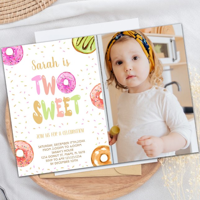 Zwei Sweet Light Foto Donut Geburtstag Einladungen (Two Sweet Light Photo Donut Birthday Invitations)