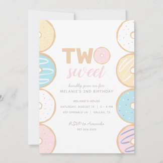 Zwei Sweet Pastel Donut Geburtstagsparty Einladung