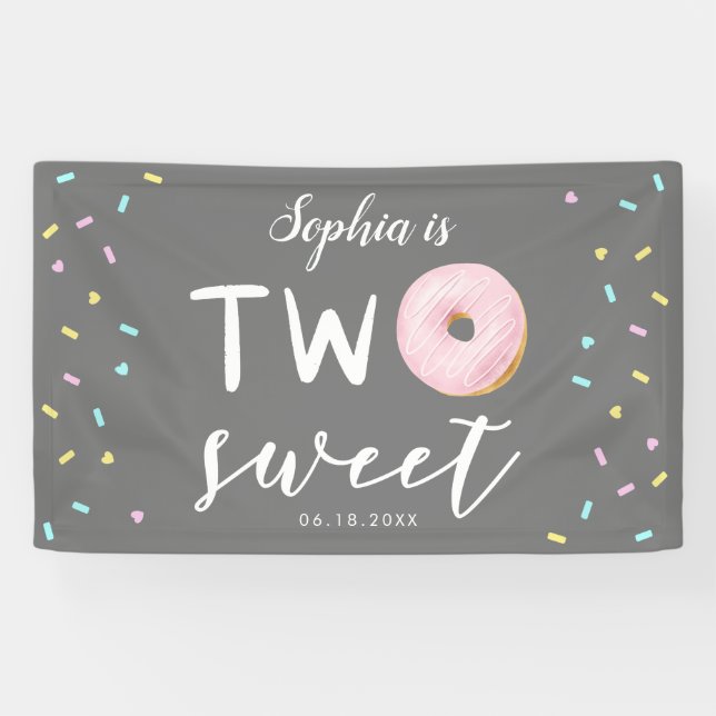 Zwei Sweet Pink Donut 2. Geburtstag Party Banner (Horizontal)
