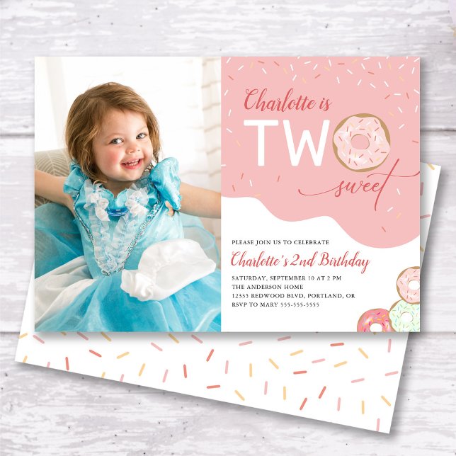 Zwei Sweet Pink Girl 2. Geburtstag Foto Einladung (Photo invitation)