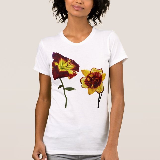 Zwei Taglilien mit Chat T-Shirt (Vorderseite)