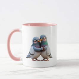 Zwei Tauben in einer sehr verliebten Beziehung. Tasse