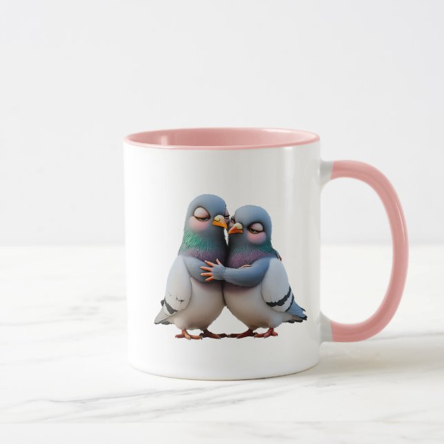 Zwei Tauben in einer sehr verliebten Beziehung. Tasse (Rechts)