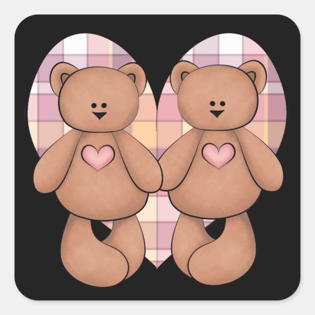 Zwei Teddy Bears Quadratischer Aufkleber (Vorderseite)