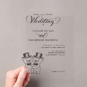 Zwei Teddybär Bräutigame in Zylinder Hochzeit Acryleinladungen