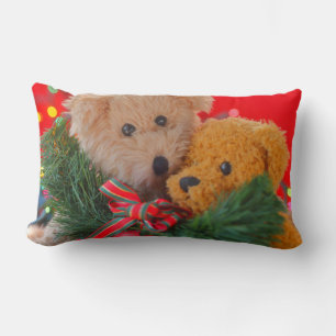 Zwei Teddybären mit Grünpflanzen und Bogen-Lumb Lendenkissen