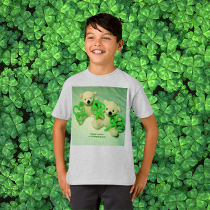 Zwei Teddybären mit Kleeblättern Kinder T-Shirt