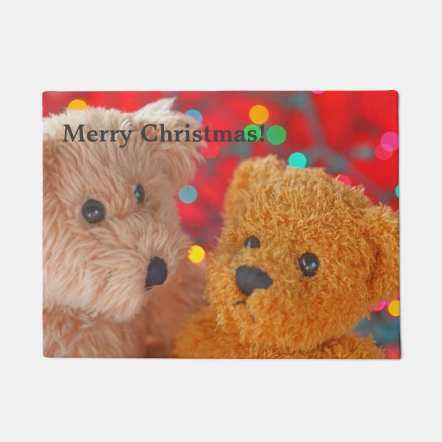 Zwei Teddybären mit Weihnachtsbeleuchtung Fußmatte (Vorderseite)