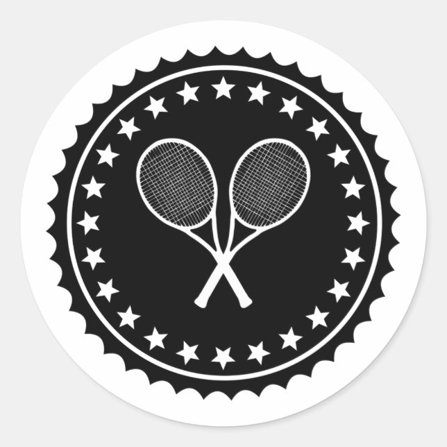 zwei Tennisschläger mit Sterne Runder Aufkleber (Vorderseite)