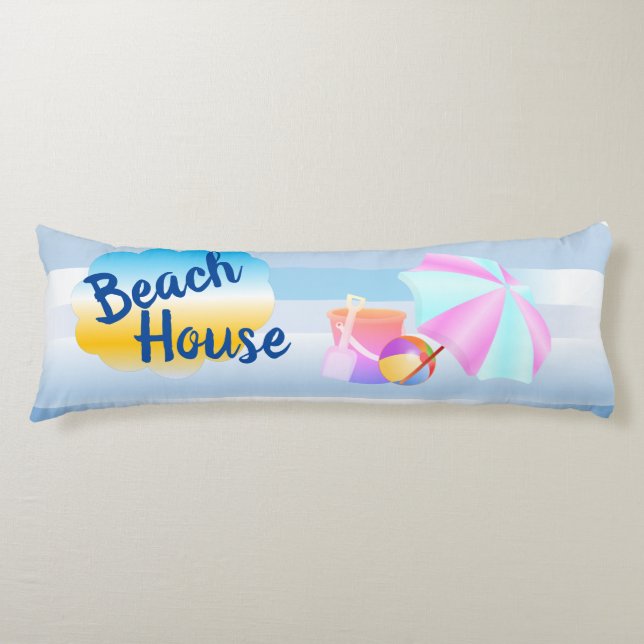 Zwei Themen Blau und Rosa Beach House Kissen (Vorderseite)