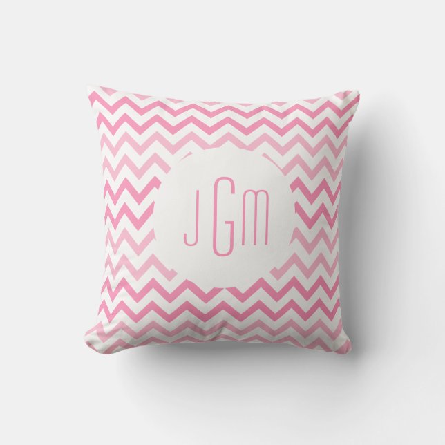 Zwei Ton-rosa Zickzack und Monogramm Kissen (Vorderseite)