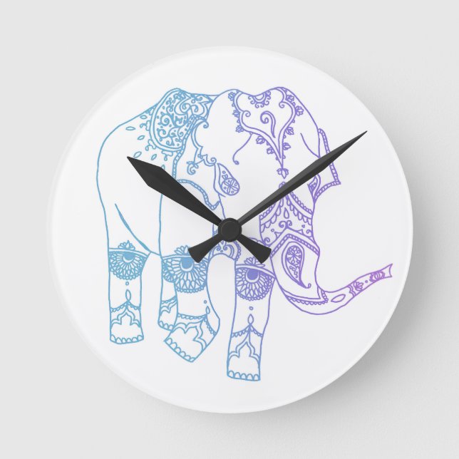 Zwei-Ton verschönerte Elefant-Uhr Runde Wanduhr (Vorderseite)