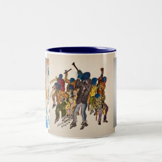 Zwei Töne blaue Jazzserie, elf unscharfe Tasse