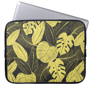 Zwei Tone Gelb tropisches schwarzes Leaf Nahtloses Laptopschutzhülle