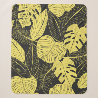 Zwei Tone Gelb tropisches schwarzes Leaf Nahtloses Sherpadecke