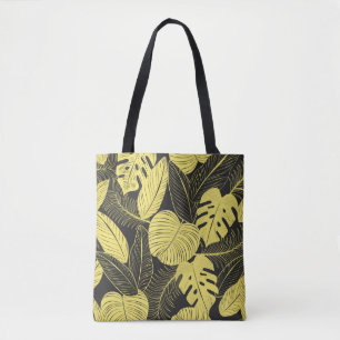 Zwei Tone Gelb tropisches schwarzes Leaf Nahtloses Tasche