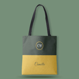 Zwei Tone Gold und Forest Green Monogram Tasche