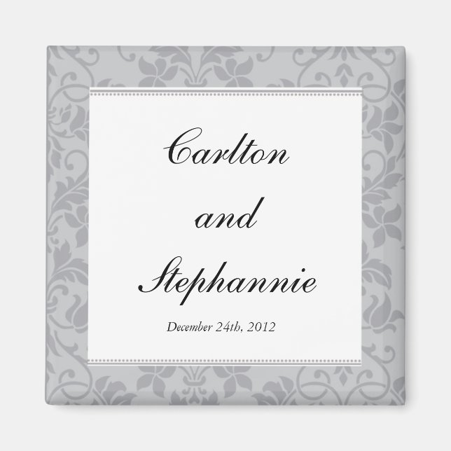 Zwei Töne Gray Damask Wedding Magnet Gefallen (Vorne)