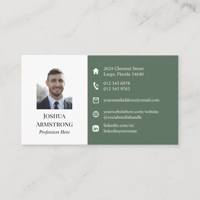 Zwei Töne Grün Sie Ihr Profil Foto und Logo Visitenkarte (Vorderseite)