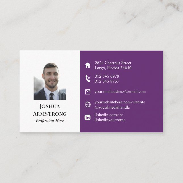 Zwei Tone Lila Ihr Profil Foto und Logo Visitenkarte (Vorderseite)