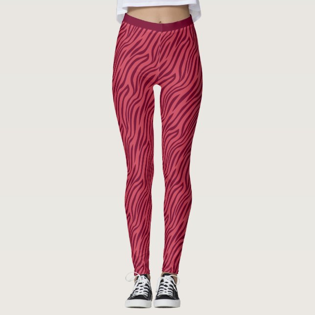 Zwei Tone Red Tiger Strip Pattern Gym Fitness Leggings (Vorderseite)