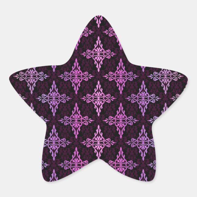 Zwei Tone Rosa und schwarze Damaskus Stern-Aufkleber (Vorderseite)