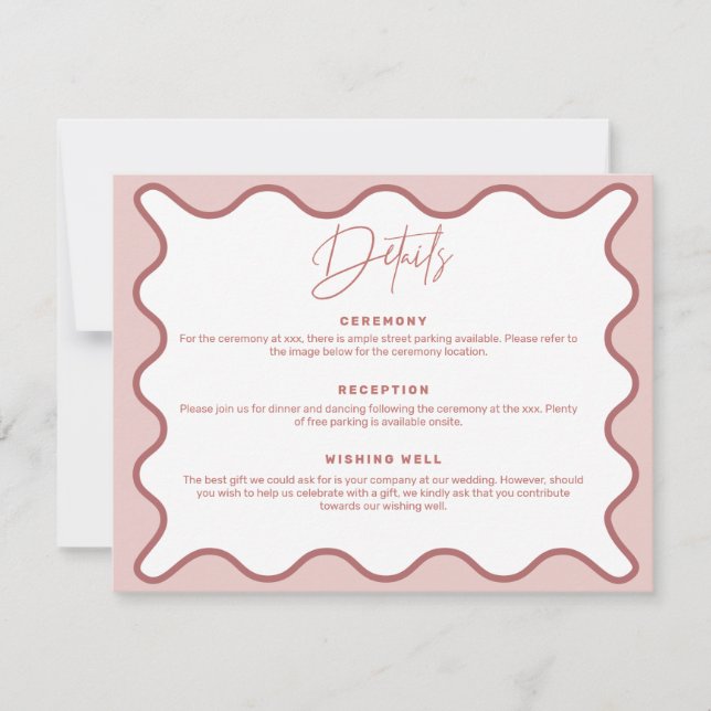 Zwei tone rosa wavy Border Details Umschließkarte Einladung (Vorderseite)