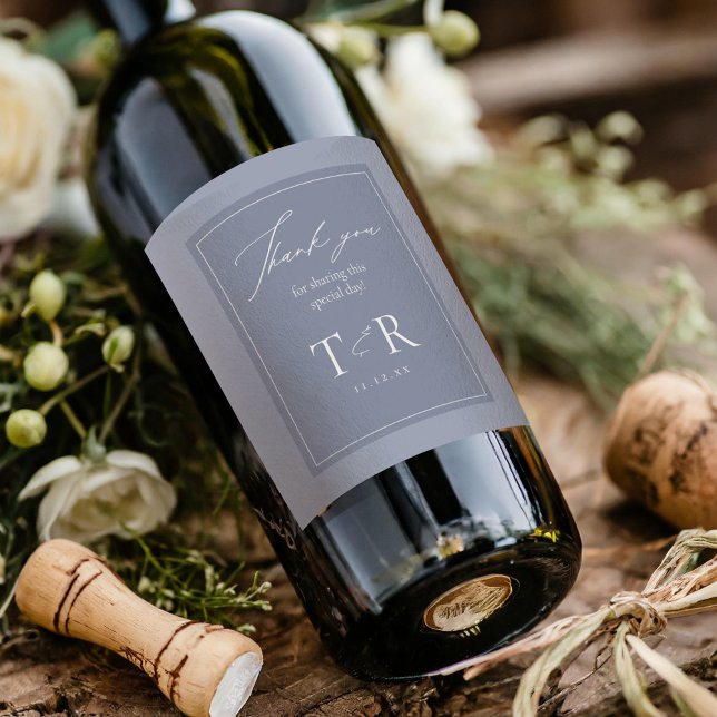 Zwei-Toned Dusty Blue Wedding Vielen Dank, ID1102 Weinetikett (Von Creator hochgeladen)