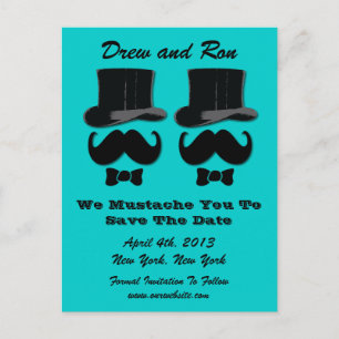 Zwei Top Hits mit Mustache Save the Date Card Ankündigungspostkarte