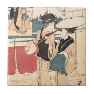 Zwei Tori-oi oder reisende Musikerinnen Japan Fliese