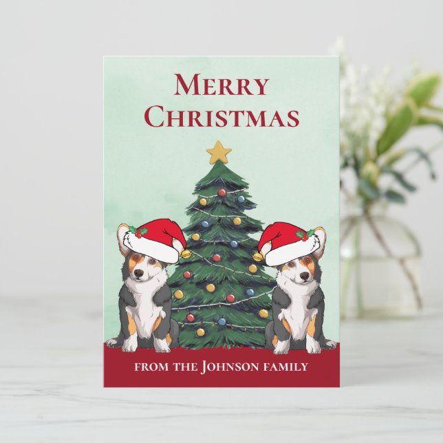 Zwei Tricolor Corgi Hunde Niedliche Weihnachten (Stehend Vorderseite)