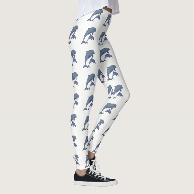Zwei tropische Delphine springen nebeneinander Leggings (Rechts)