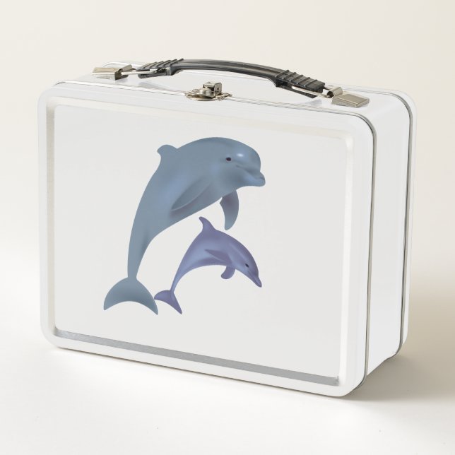 Zwei tropische Delphine springen nebeneinander Metall Lunch Box (Vorderseite)