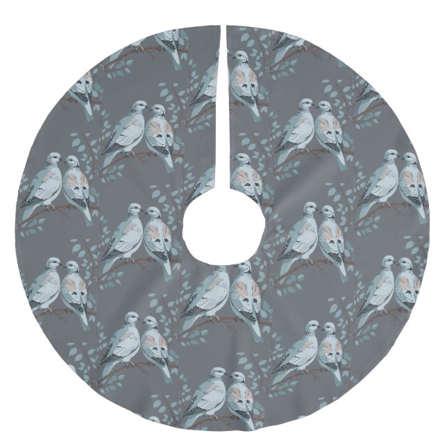 Zwei Turteltauben im Stilstil ausschneiden Polyester Weihnachtsbaumdecke (Vorderseite)