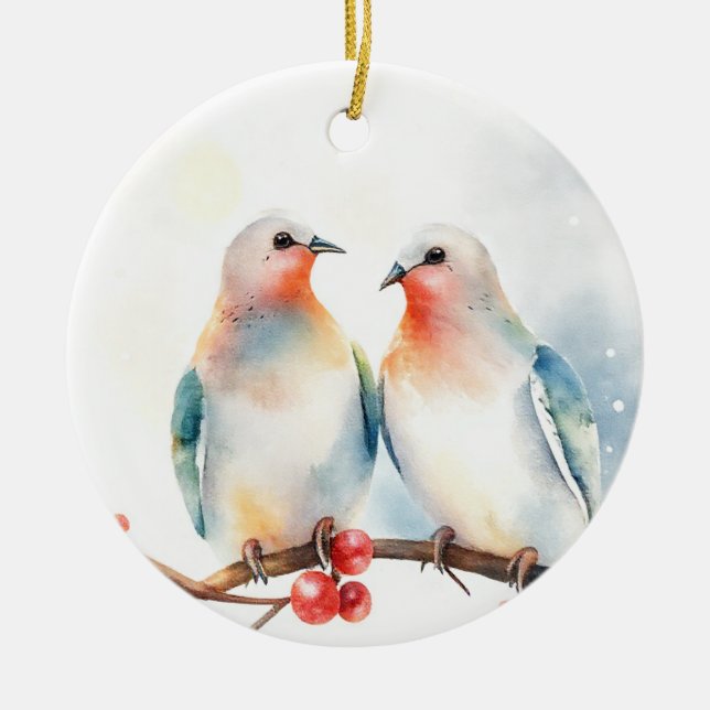 Zwei Turteltauben Keramik Ornament (Vorne)