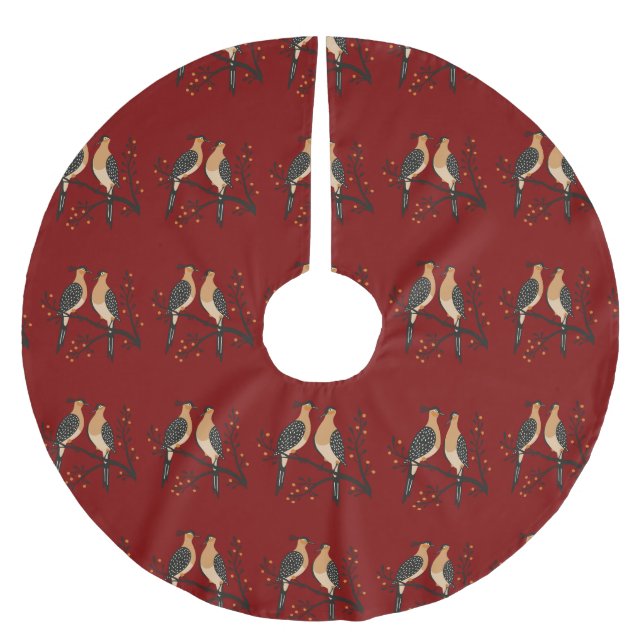 Zwei Turteltauben-Schablone im Retro-Stil 7 Polyester Weihnachtsbaumdecke (Vorderseite)