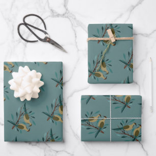 Zwei Turteltauben Schneiden Stencil Retro Stil 3 Geschenkpapier Set