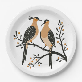 Zwei Turteltauben Schneiden Stencil Retro Stil 7 Pappteller