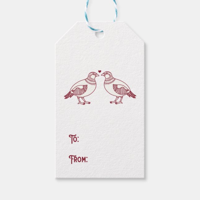 Zwei Turtle Docks Weihnachten in Rot Geschenkanhänger (Vorderseite)